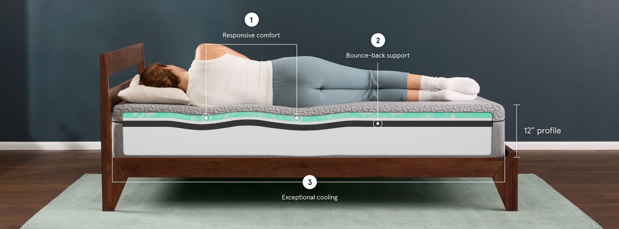 Woman resting on 12-inch profile mattress