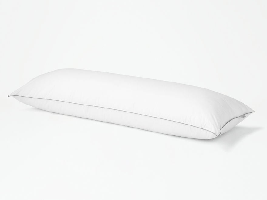 White body pillow with gray piping