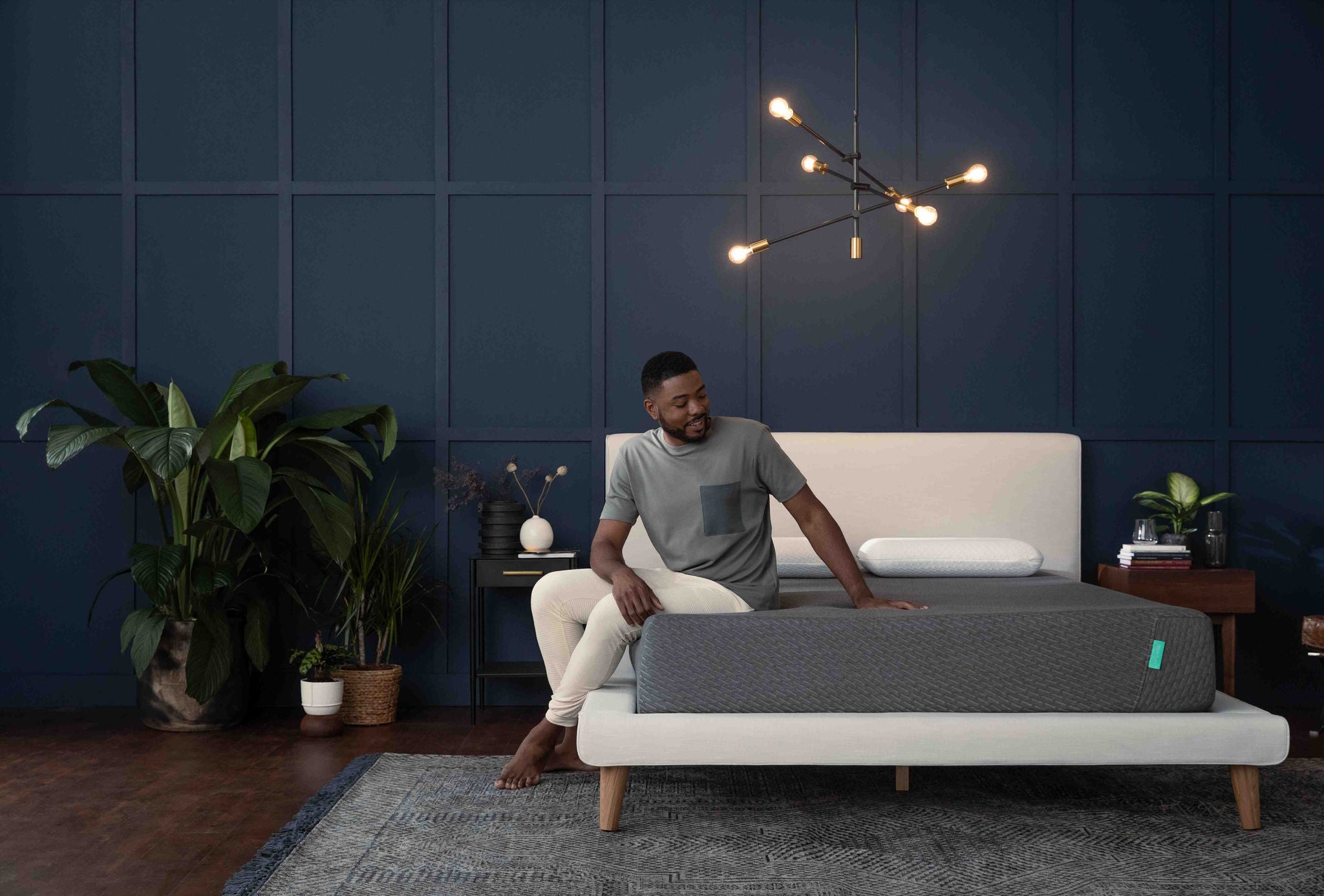 Modern bedroom with mattress and decor